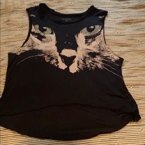 All saints cat face muscle tank crop top